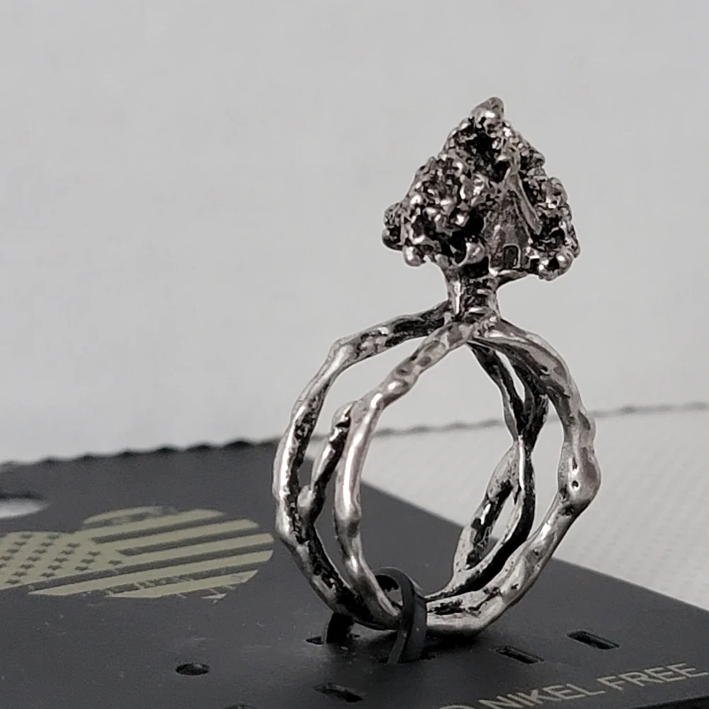 Tree House Statement Ring Silver Tone